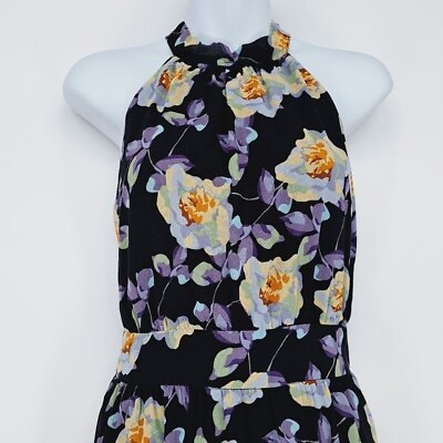 #ad #ad Black Floral Halter High Neck Flowy Maxi Dress Size Medium $24.99