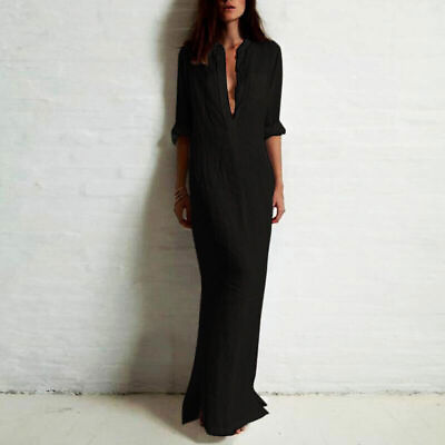 #ad #ad Summer Dress Women Boho Long Sleeve Shirt Elegant Loose Maxi Long Dress $41.84