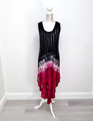 #ad Samsaara Tie Dye Deep Pink amp; Black Sleeveless Long Boho Dress Free Size BNWT AU $30.00