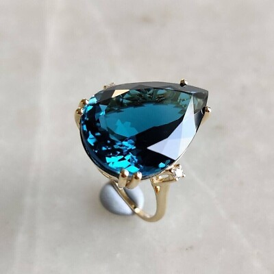 #ad Lab Created Pear London Blue Topaz Cocktail Women Ring 14K Yellow Gold Plated $139.99