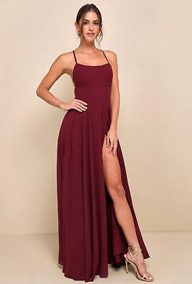 #ad Lulus Dreamy Romance Backless Maxi dress Size Medium Burgundy $19.95