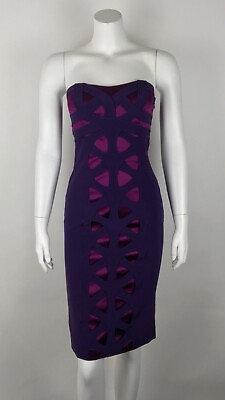 Karen Millen Women’s Fitted Dress Silk Blend Strapless Party Cocktail Purple $68.43