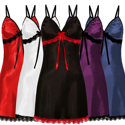 Women Lace Satin Silk Slip Ladies Sleepdress Nightdress Pajamas Robe Nightwear # $6.19