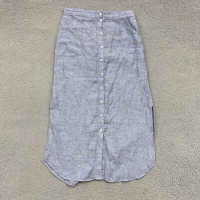 #ad Tahari Skirt Women Extra Large Blue Chambray Linen Button Cottagecore Boho $28.88