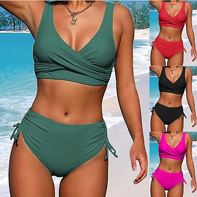 #ad Women#x27;s Bikini Swimsuit Front Cross Lace Up Two Piece Bathing Suit Beacwear Set $15.74