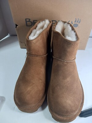 BEARPAW BOOTS 🐻 EMMA SHORT Womens WM Size 9 Wheat Suede Fur Sheepskin New $38.00