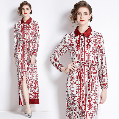 #ad #ad Spring Summer Fall Floral Print Collar Long Sleeve Women Casual Shirt Dresses $25.59