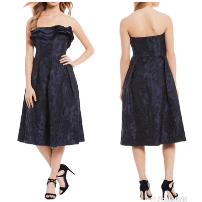 #ad ANTONIO MELANI Strapless Cocktail Dress Midi Fit amp; Flare Navy Blue Size 8 New $80.00