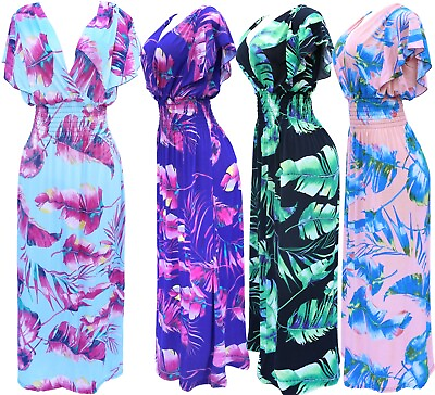 #ad #ad Women#x27;s Butterfly Sleeve Hawaiian Smocked Summer Sundress Long Dress $18.95