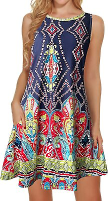 #ad Summer Dresses for Women Beach Floral Tshirt Sundress Sleeveless Pockets Casual $46.30