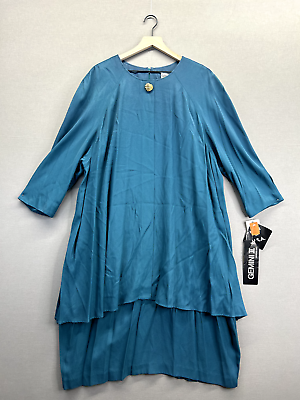 #ad Gemini 2 Design Womens Maxi Dress Blue Long Sleeve Crew Neck NWT Size 24 $49.99
