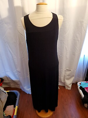 #ad Vintage Norm Thompson Black Sleeveless Shift Maxi Dress Size 1X Travel Dress $24.99