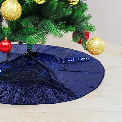 #ad 24 inch Navy Blue Sequin Tree Skirt Christmas Skirt Tree Navy Blue 24in Xmas ... $17.64