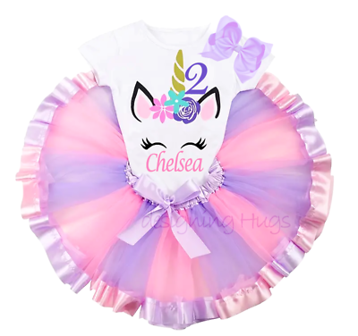 Unicorn Birthday Party Little Girls Fluffy Outfit Customized Dress HandMade 3ps. $55.00