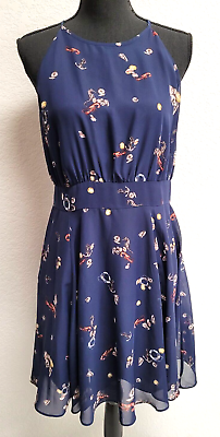 #ad Maison Jules Sun Dress 8 Blue Ocean Scenes Back Zip Lined Polyester $6.35