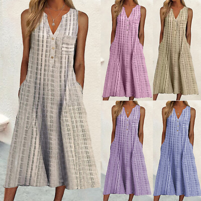 #ad #ad Women Summer Casual Long Shirt Dress Beach Boho Holiday Loose Midi Sundress Ḿ $15.50