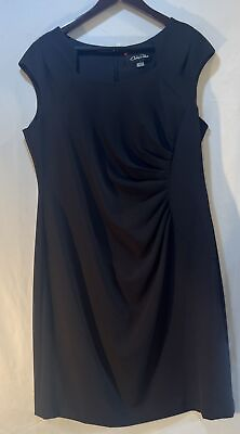 #ad FANCY Chelsea Rose Sleeveless Sheath Dress Womens Solid Black Career Cocktail 16 $22.00