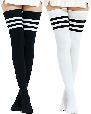Extra Long Cotton Stripe Thigh High Socks Over the Knee High Plus Size Stockings $10.94