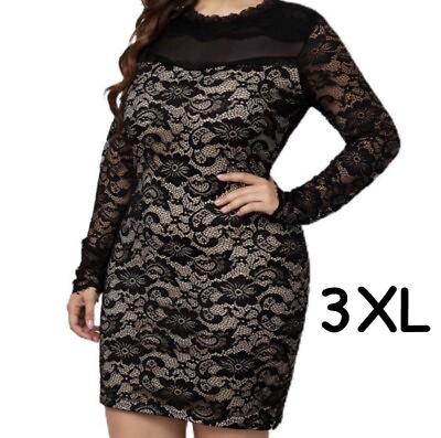 Plus Size 3X Black Long Sleeve Lace Elegant Party Evening Occasion Dress NEW $29.00