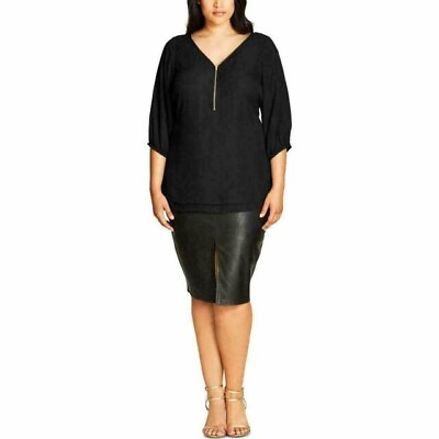 City Chic Women#x27;s Trendy Plus Size V Neck Zipper Front Top Black Size 22 $14.99