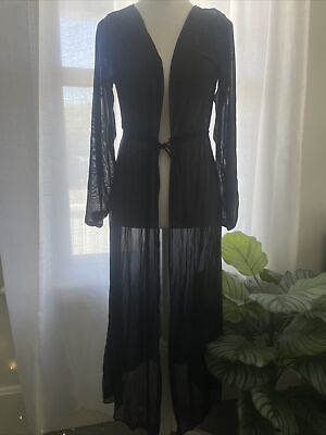 #ad #ad Sheer Black Bathing Suit Cover Up With Tie Waist M $9.49