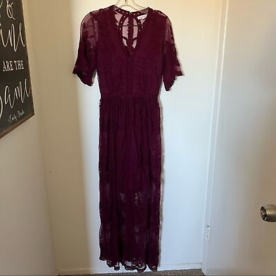 #ad Honey punch burgundy maxi dress boho lace detail size small $49.99