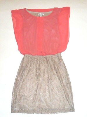Speechless Women’s Dress Lace Color Block Taupe Coral Dressy Pic Party Juniors M $34.99