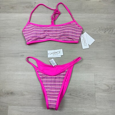 #ad L SPACE Bikini Set Size Medium Pamela Top Tommy Bottom Bitsy Electric Pink $89.99
