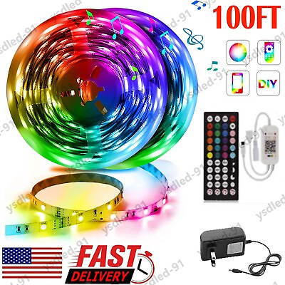 #ad 100FT LED Strip Lights Bluetooth Music Sync Room Party 50ft Roll RGB w Remote US $25.26