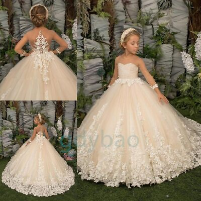 #ad Flower Girl Dress Floral Children Wedding Gowns Kids Clothes Princess Dress $137.93