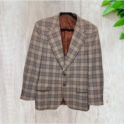 #ad Sears Mens Two Button Front Plaid Wool Blazer Jacket Multicolor S171 Size 42 $47.25