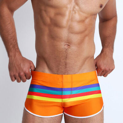 #ad Men#x27;s Color Stripes Boxer Swim Trunks Swimwear Swimsuit Surfboard Beach Shorts $11.59