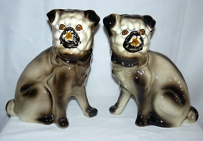 Staffordshire Pottery Ceramic Pug 9quot; Mantel Dogs $99.92