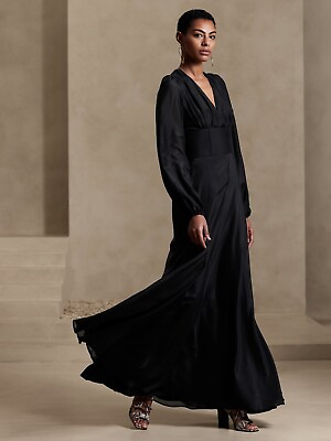 #ad BANANA REPUBLIC Marta Cotton Silk Maxi Dress 16 Black #578968 NEW $179.00