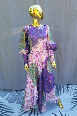#ad Vintage Lanvin Elizabeth Arden Fantasy Floral Print Silk Organza Maxi dress 1970 $1499.00