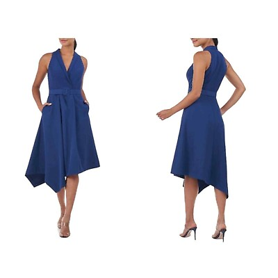 #ad Kay Unger Marine Blue Rosalita Asymmetric Hem Cocktail Dress Size 18 $288 $148.98