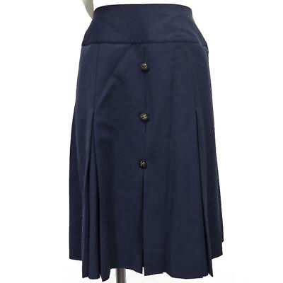 CHANEL Pleated Skirt Logo Coco Mark Wool Navy Blue France Size 40 Length 54cm $428.62