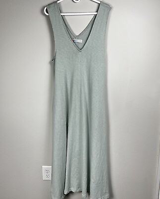 #ad Free People Beach Maxi Dress Small Cotton Boho Blue Green Linen Cotton Pockets $25.99