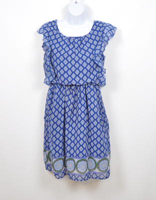 #ad Xtraordinary Blue Short Sleeve Ruffle Knee Length Dress Youth Girls#x27; Size 16 $11.95