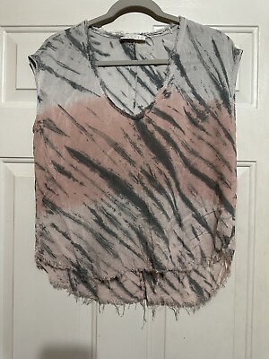 #ad #ad Karlie Boho Gray Pink Tie Dye Tiered Short Sleeve Top Size M $15.00