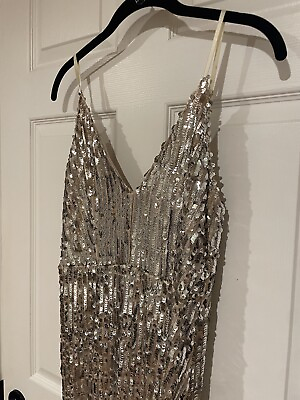 #ad Long Silver Sequin Sparkle Dress Size Medium $35.00