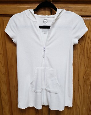 #ad Wonder Nation Girls White Full Zip Hooded Swimwear Cover Up Size Medium 7 8 $10.00