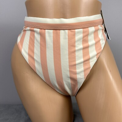 #ad Dippin’ Daisys Bikini Bottom Size Large Ultra High Waisted Cheeky Coral Stripe $12.99