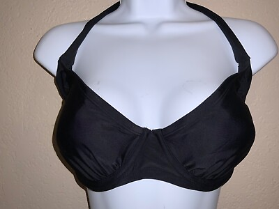 #ad Women#x27;s Large halter Bikini TOP ONLY Black Large underwire cups removable pads $11.84