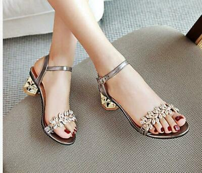 #ad Womens rhinestone block heel open toe Summer dress sandals party shoes hot 0314 $42.49