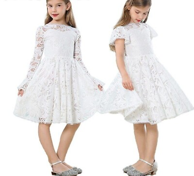 #ad Formal Dress Flare Sleeve Cotton O Neck Solid Patterned A Line Dresses For Girls $36.54