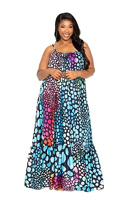 #ad Women#x27;s Multi Color Plus Size Printed Voluminous Maxi Dress 3XL $100.50