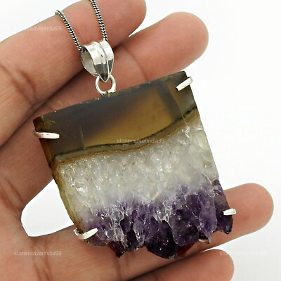#ad Natural Druzy Gemstone Jewelry 925 Sterling Silver Pendant Boho For Girls P50 $149.72