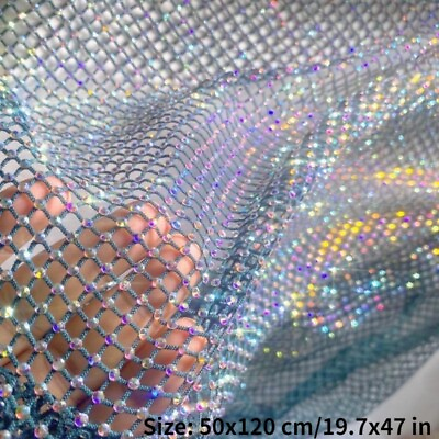#ad Sparkly Rhinestone Mesh Fabric Stretch Fishnet Elastic Net DIY Dress Crafts $29.97