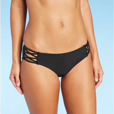 #ad #ad Xhilaration Bikini Bottom Medium Black Strappy Cheeky Hipster Criss Cross Swim $9.60